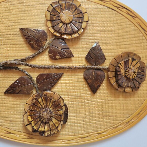 Handcrafted Philippines Oval Woven Wall Art With Floral Design - Picture 2 of 7